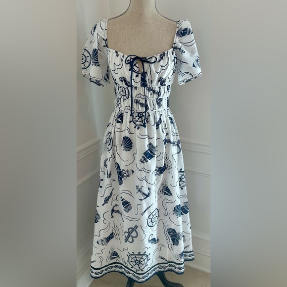 Moon River Dresses & Skirts - Tuckernuck’s Moon River Nautical Puff Sleeve Midi Dress XS 100% Cotton